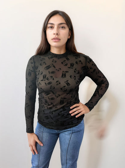 TZ106 Blame It on The Boots Mesh Top