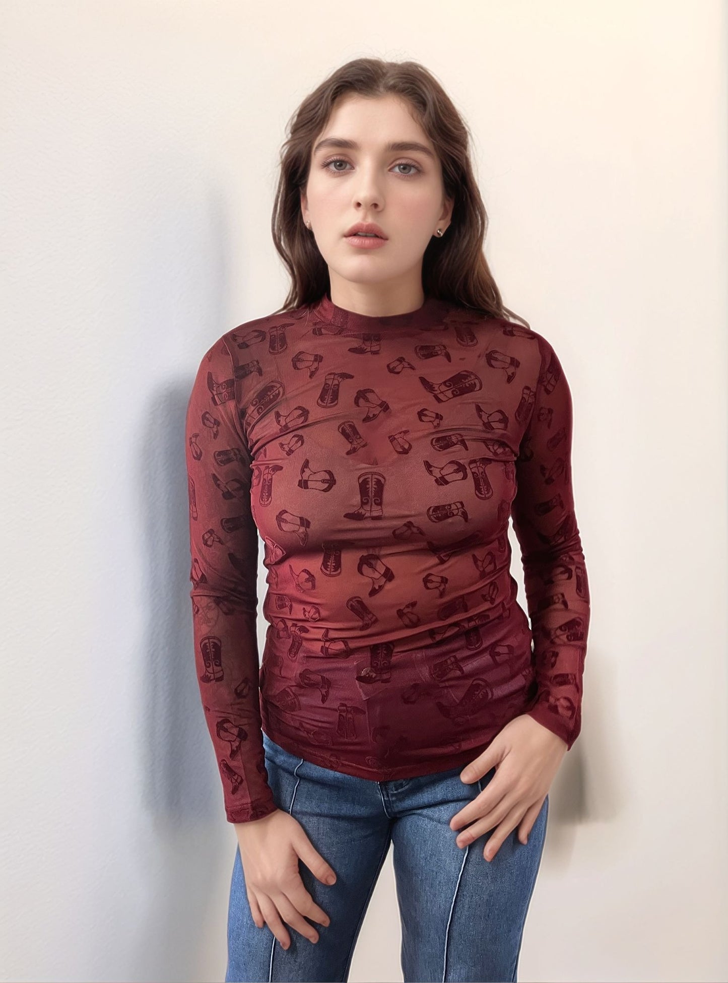 TZ102 Blame it on the Boots Mesh Top