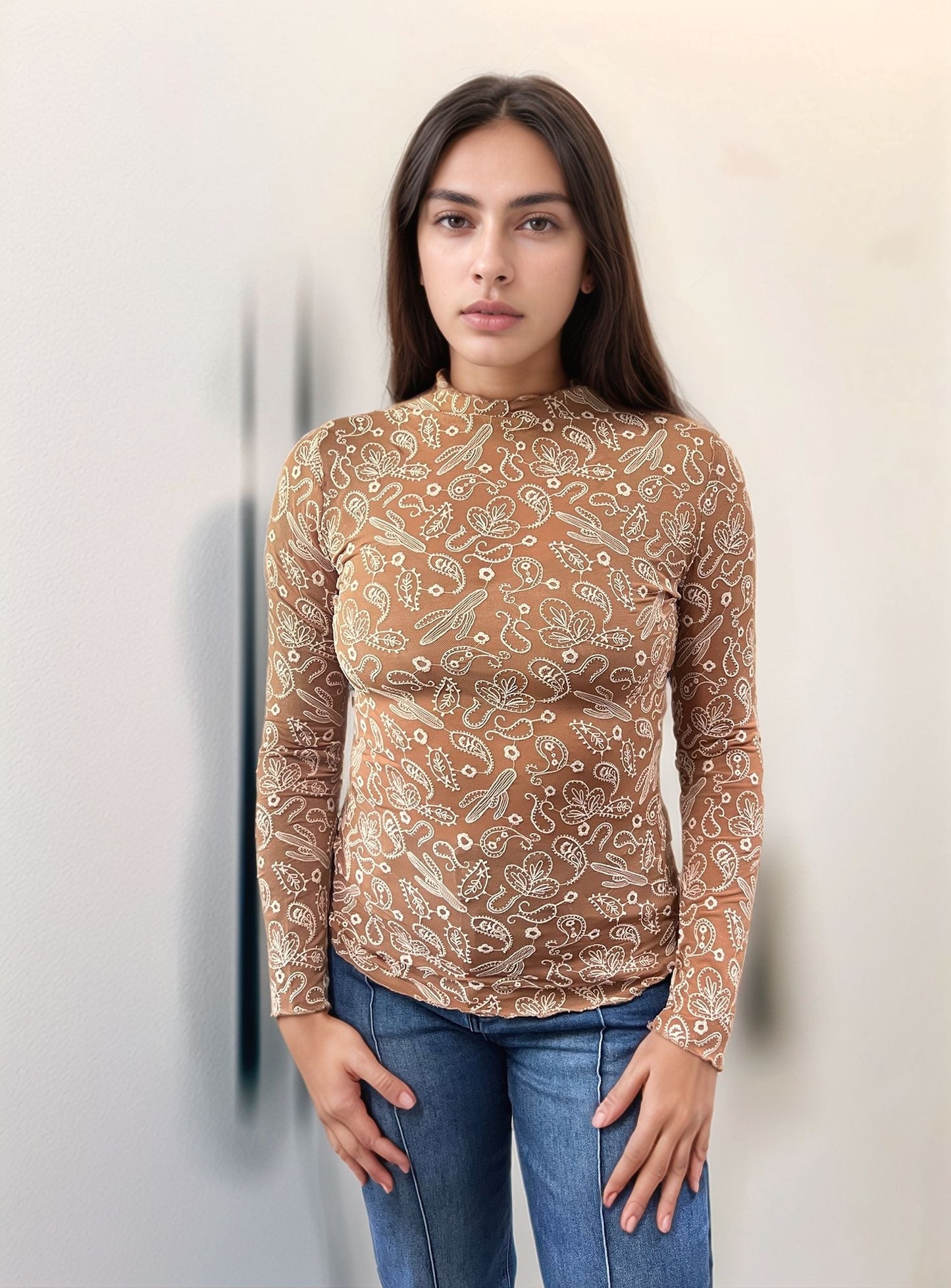 TZ97 Paisley Print Lace Blouse