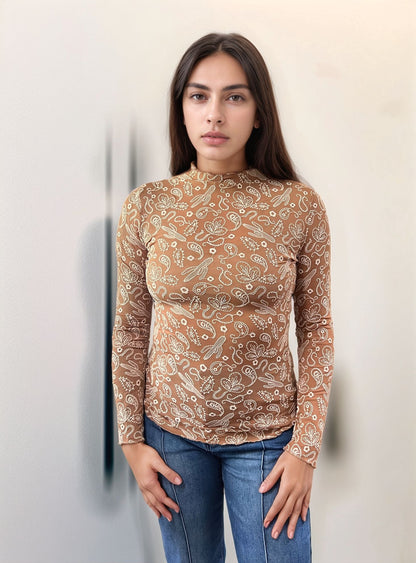 TZ97 Paisley Print Lace Blouse