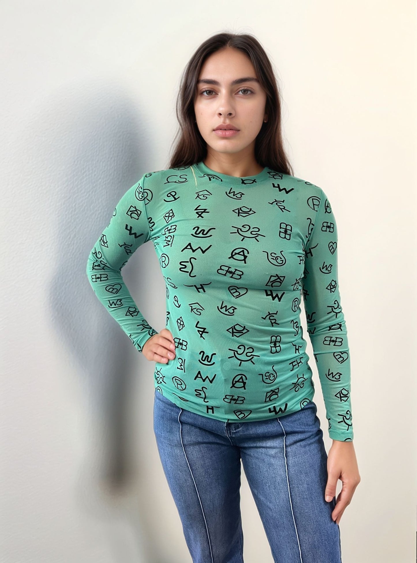MK474 Branded 3D Print Mesh Top - Turquoise