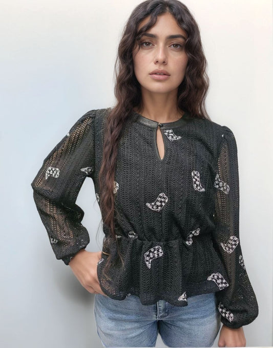 MK674 Boot Scootin' Crochet Blouse