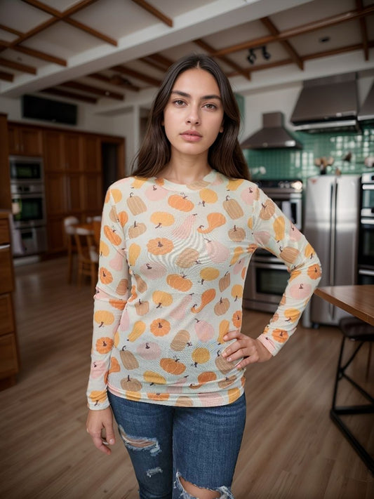 MK762 Pumpkins & Gourds Mesh Top