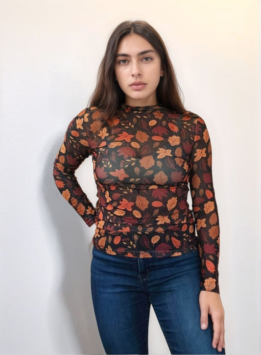 MK766 Fall Leaves Mesh Top